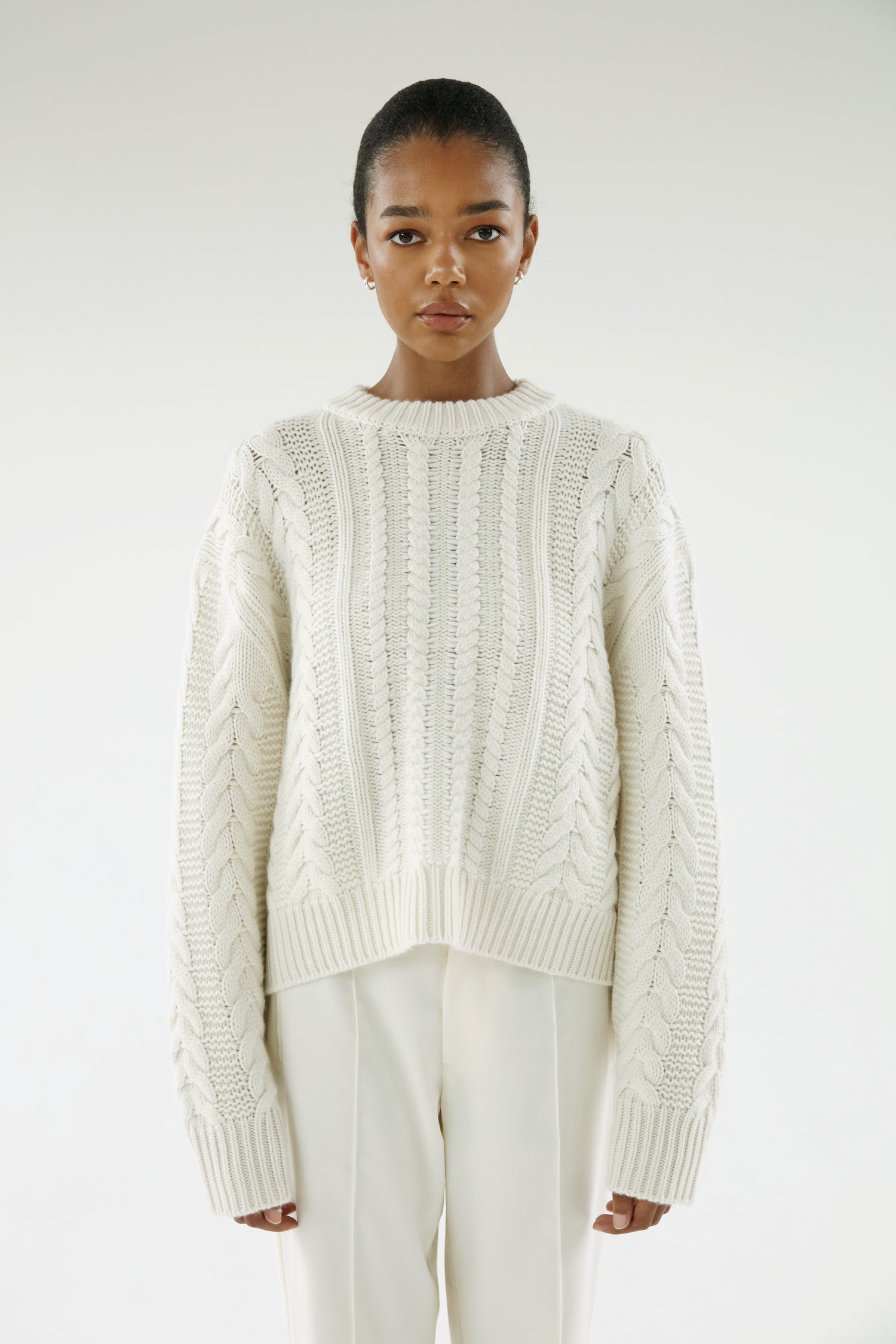 Naia Cable Knit Sweater, cream