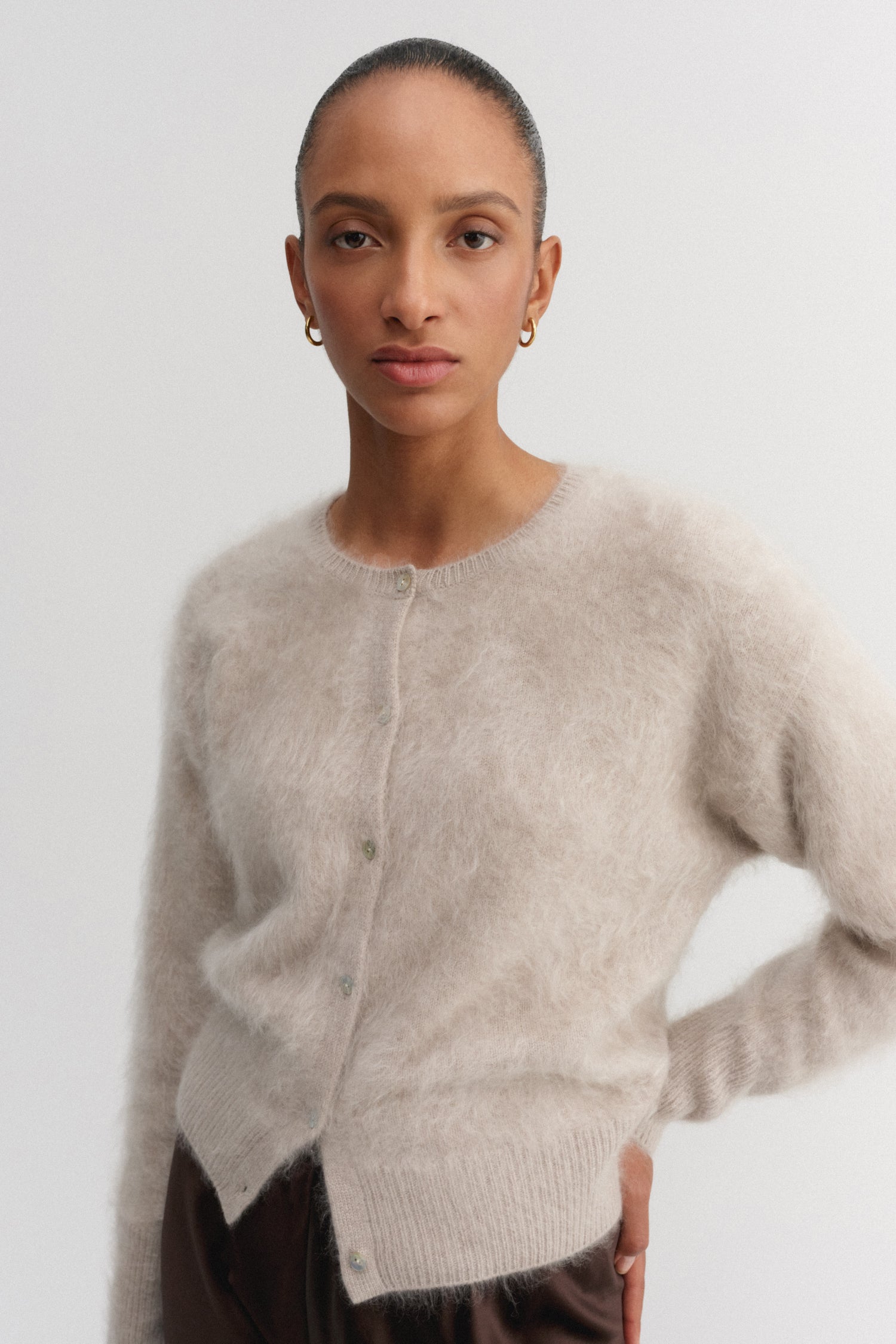 Coco Brushed Cardigan, taupe