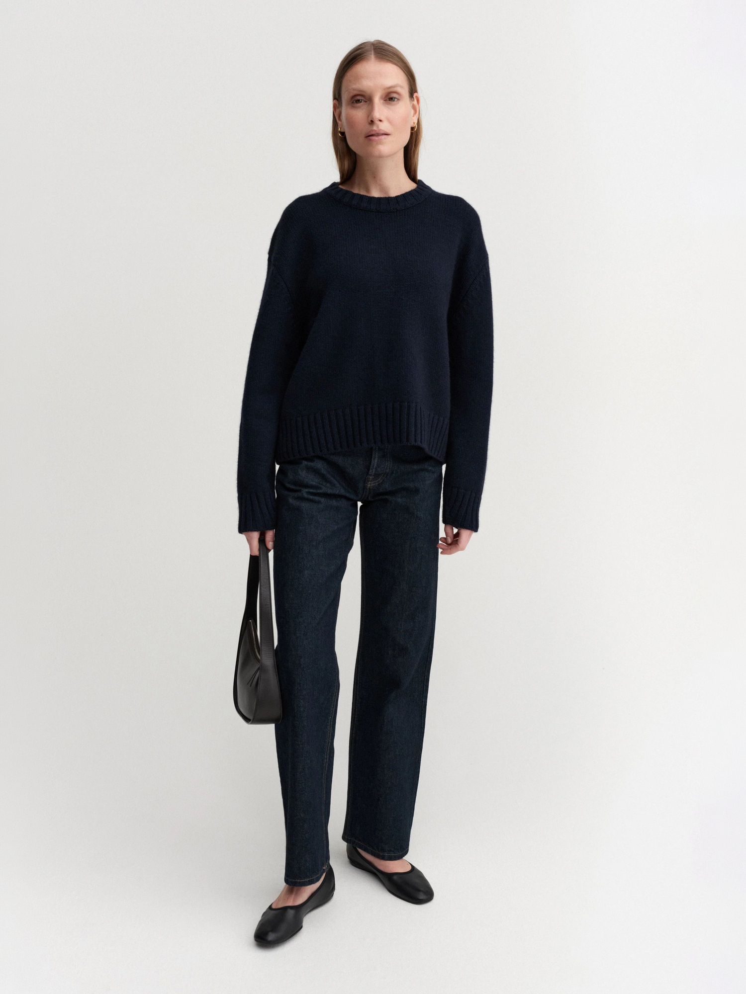 Pull col roulé cru, navy