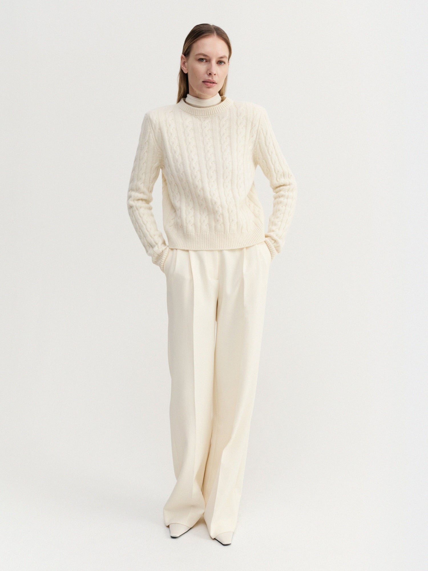 Dagny Cable Knit Sweater, cream