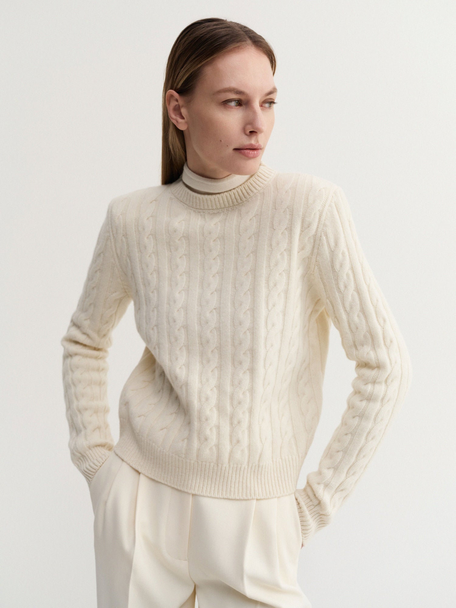 Dagny Cable Knit Sweater, cream