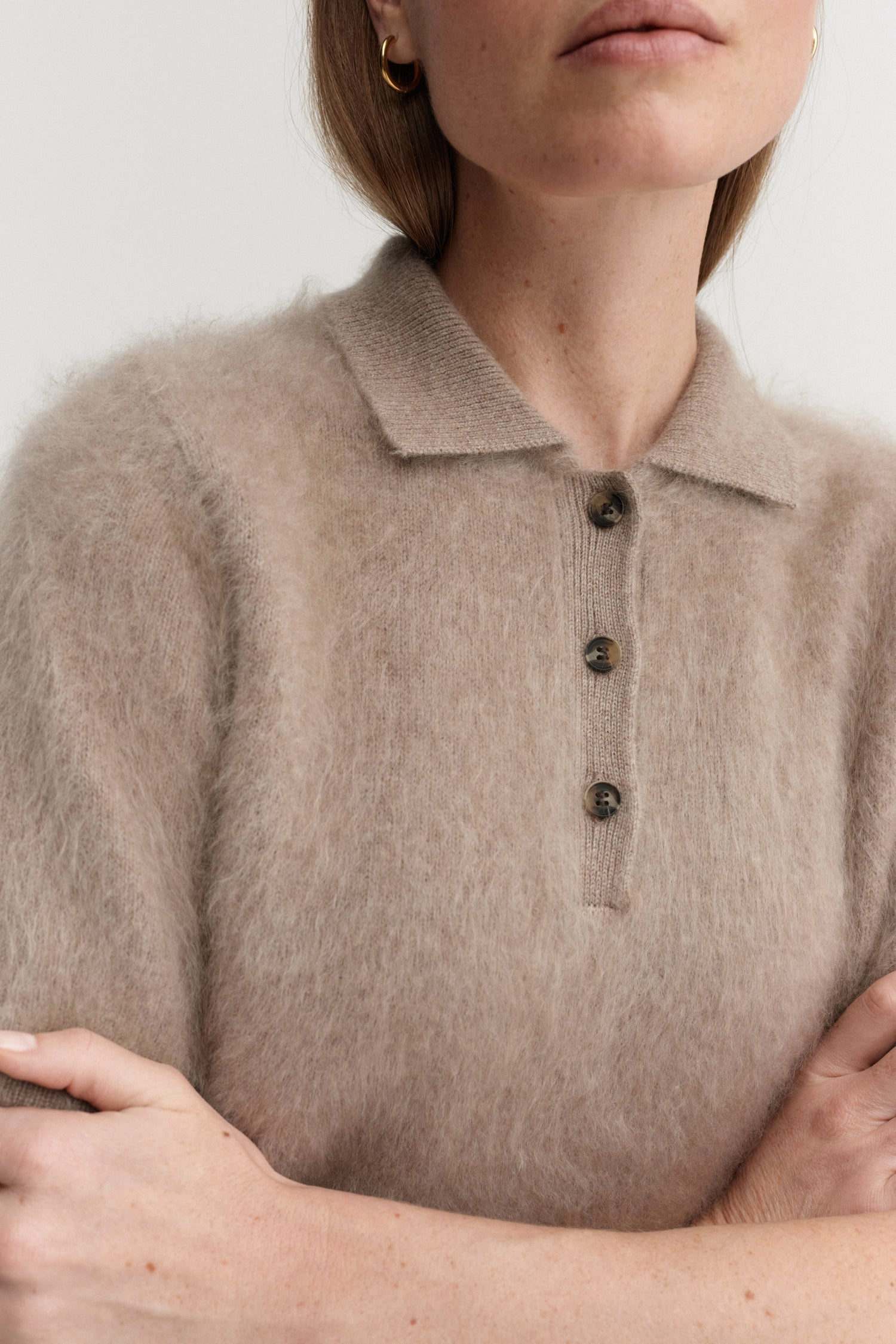 Maika Brushed Collar T-shirt, nougat