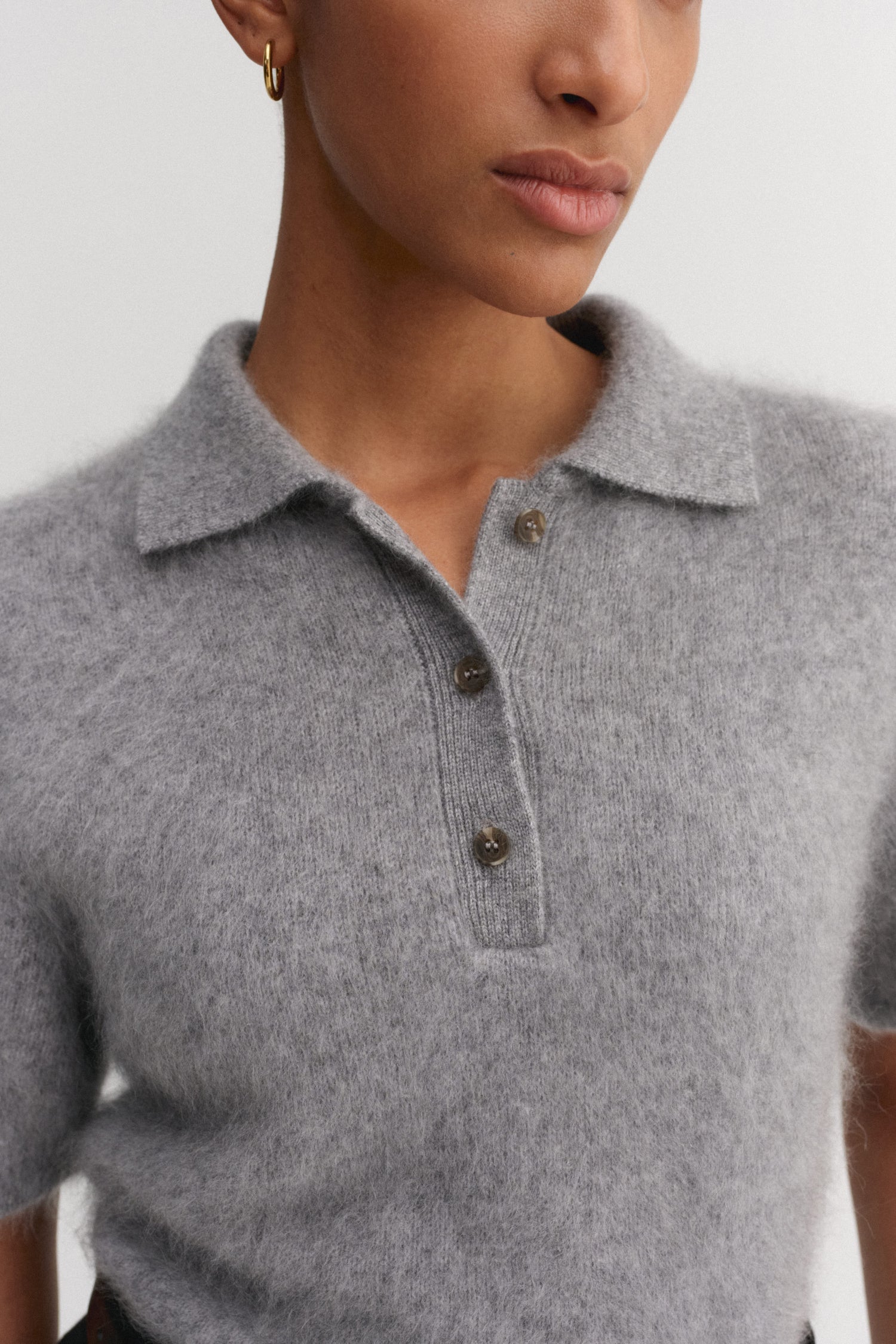 Maika Brushed Collar T-shirt, grey