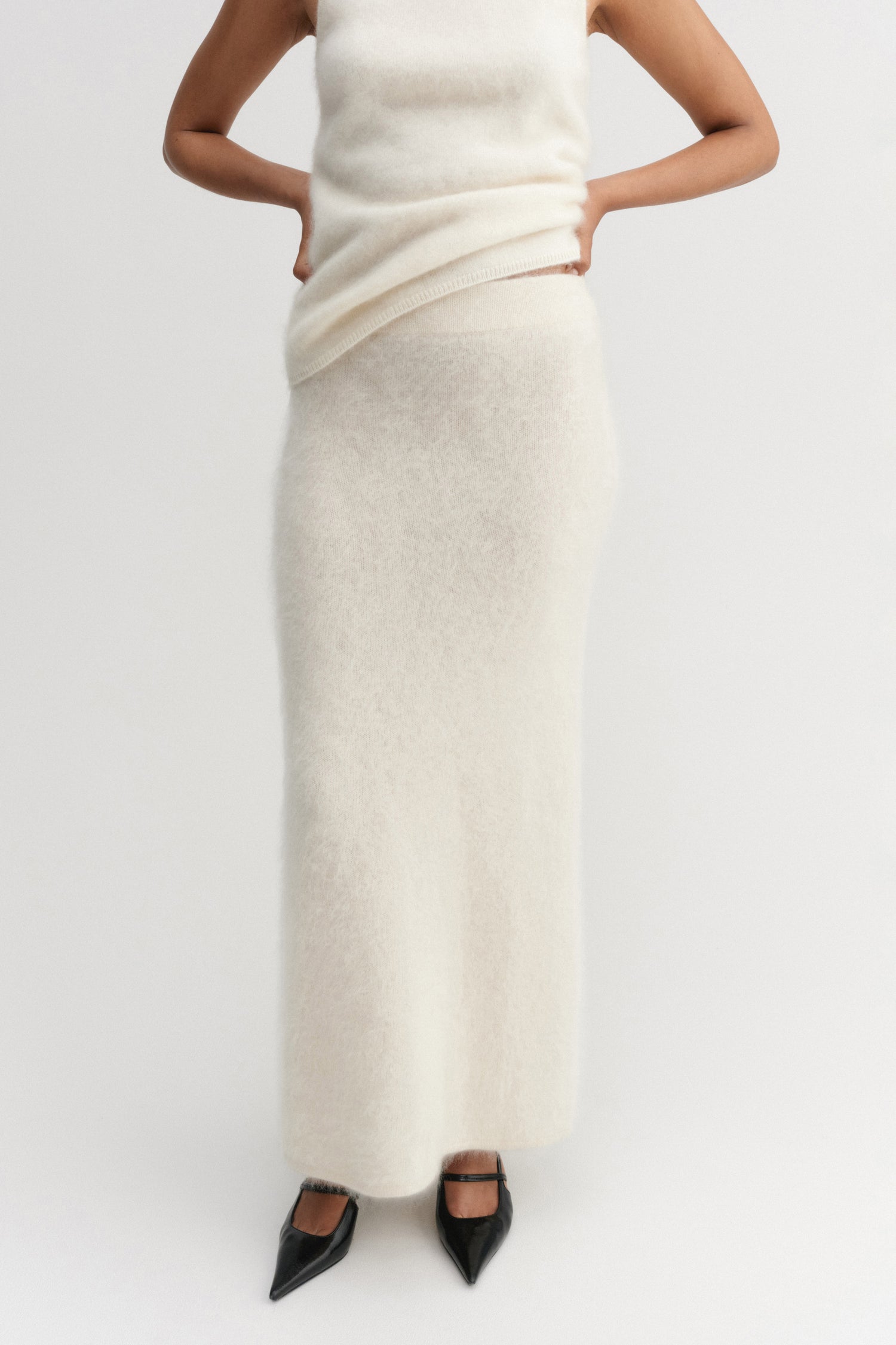 Umi Brushed Cashmere Skirt, cream