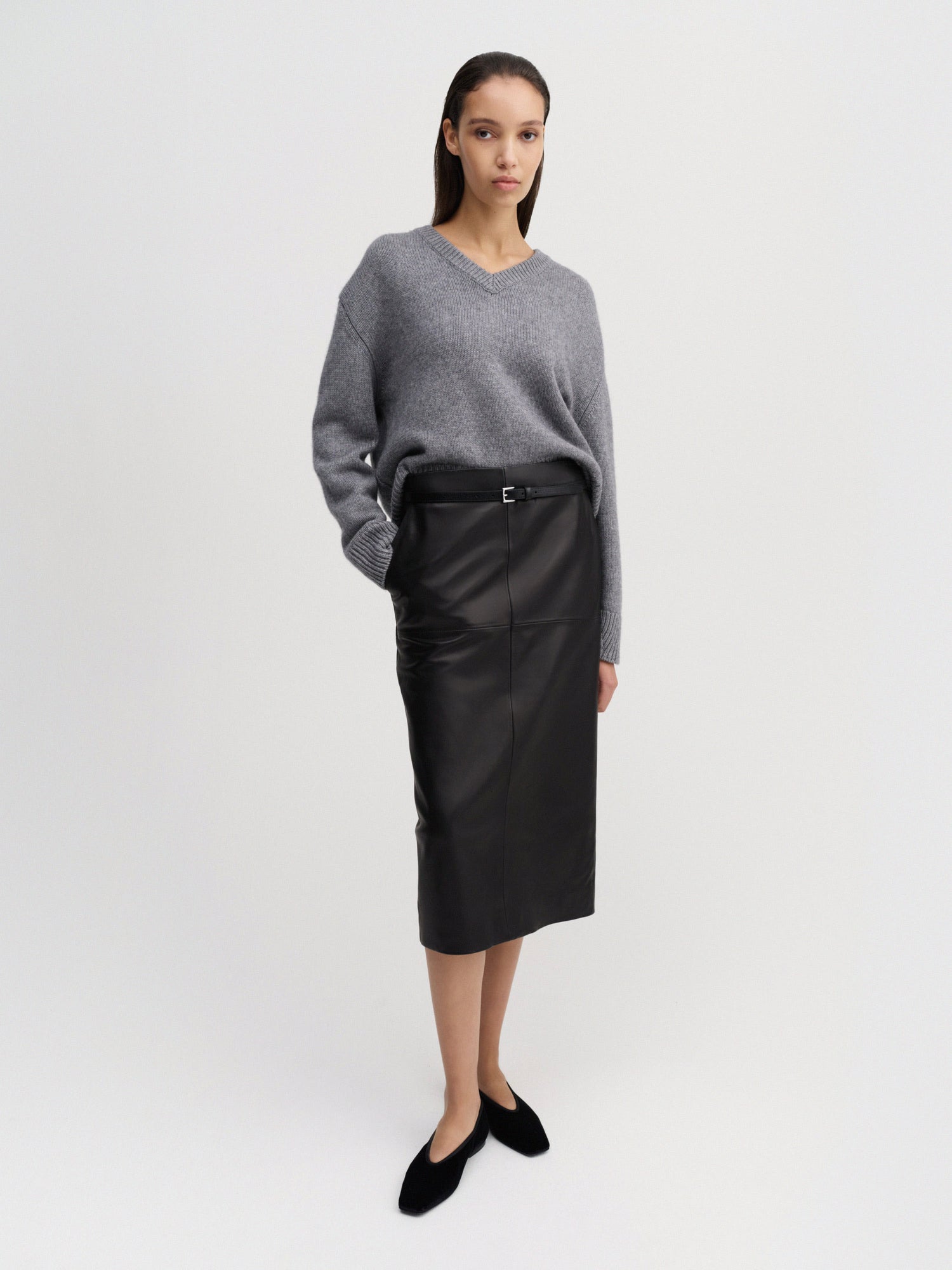 Pull à col en V Yara, gris