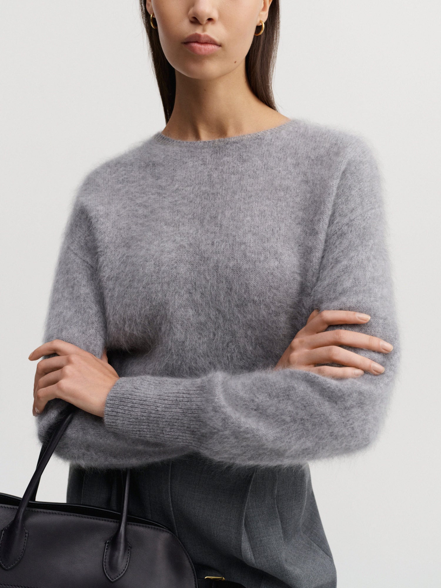 Zoe Brushed Crewneck Sweater, grey