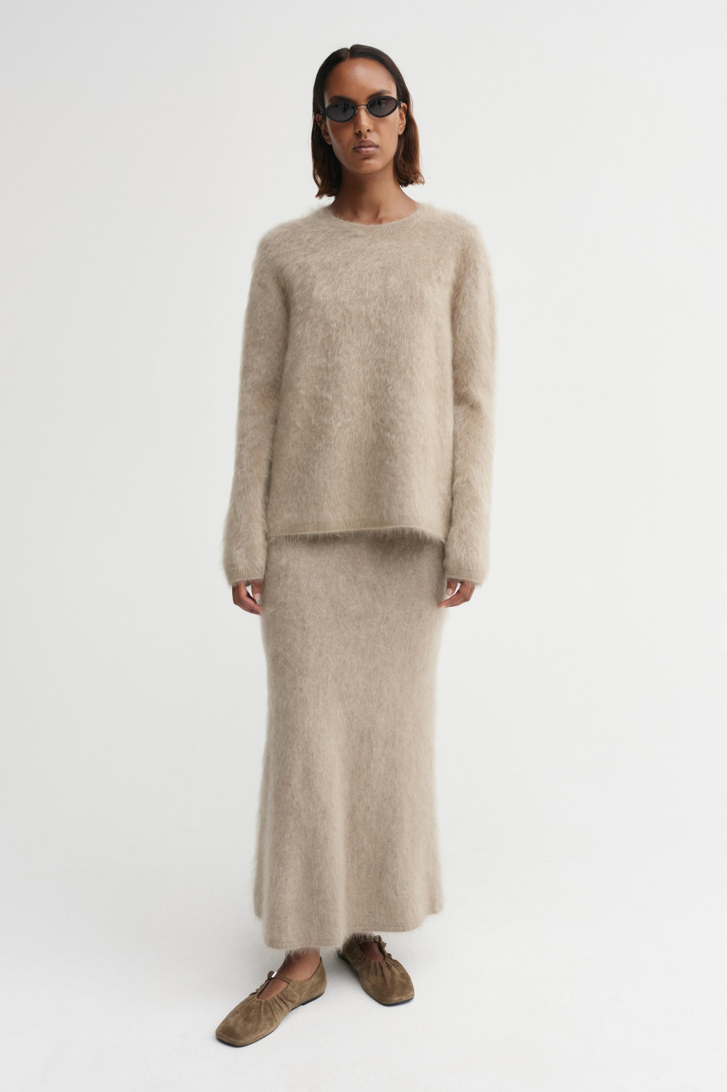 Umi Brushed Cashmere Skirt, nougat