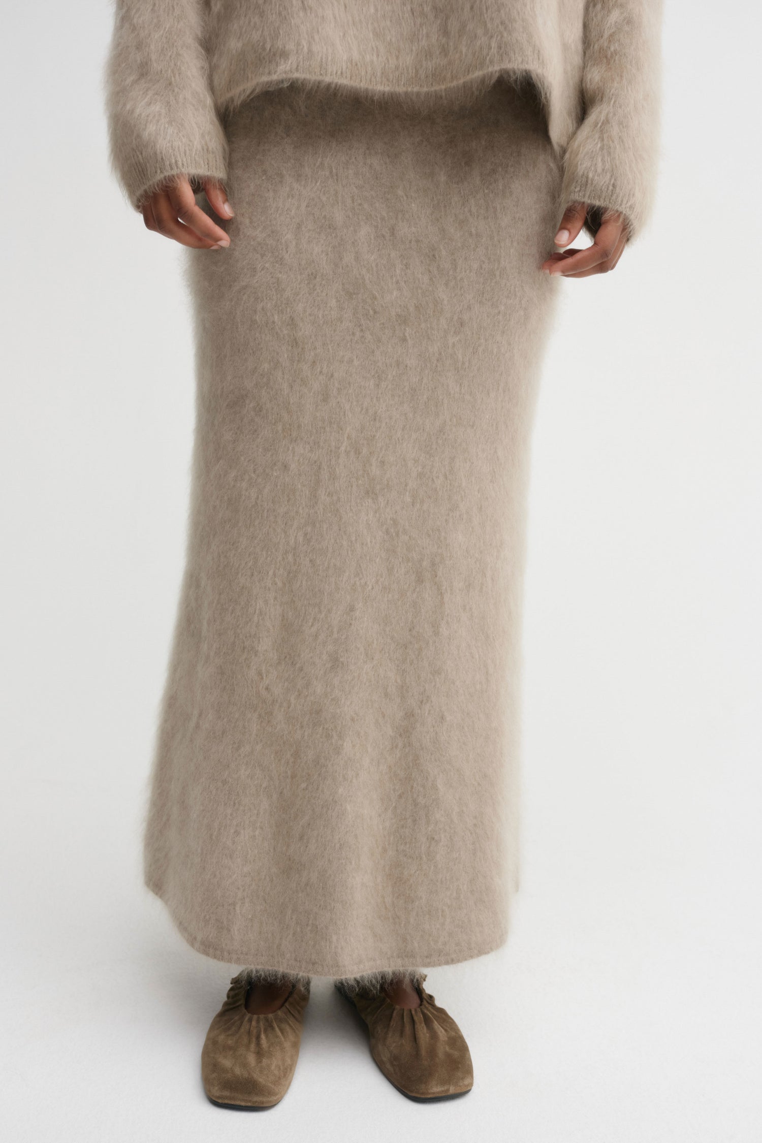 Umi Brushed Cashmere Skirt, nougat