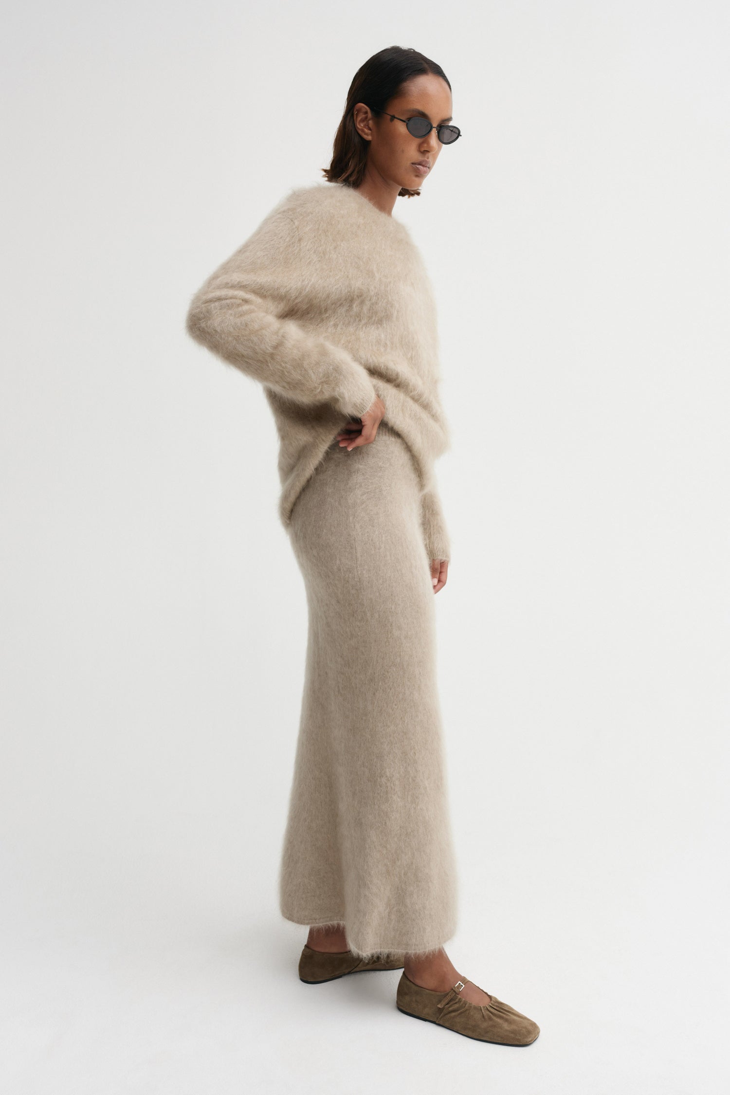 Umi Brushed Cashmere Skirt, nougat