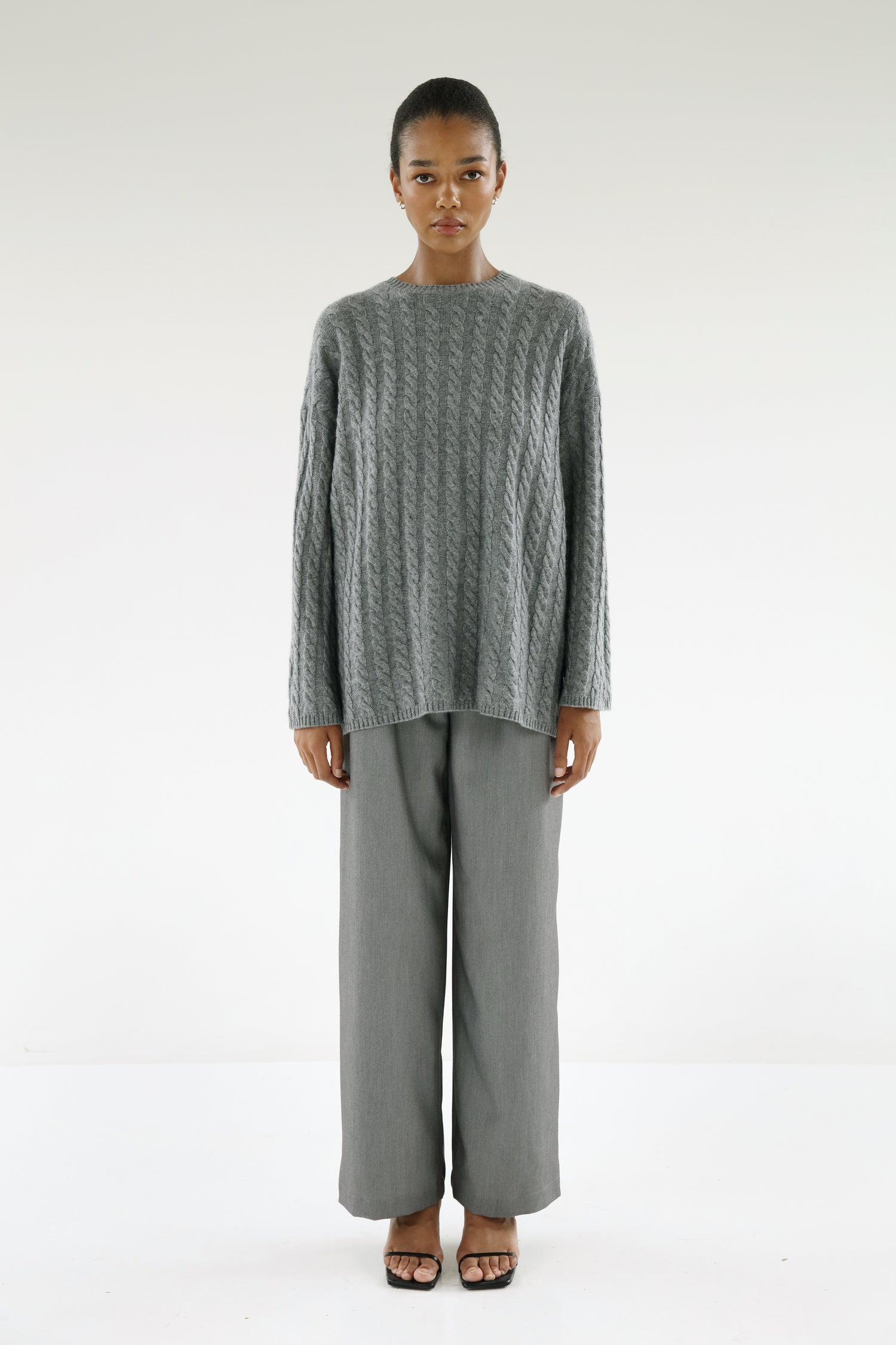 Noa Cable Knit Sweater, mid grey