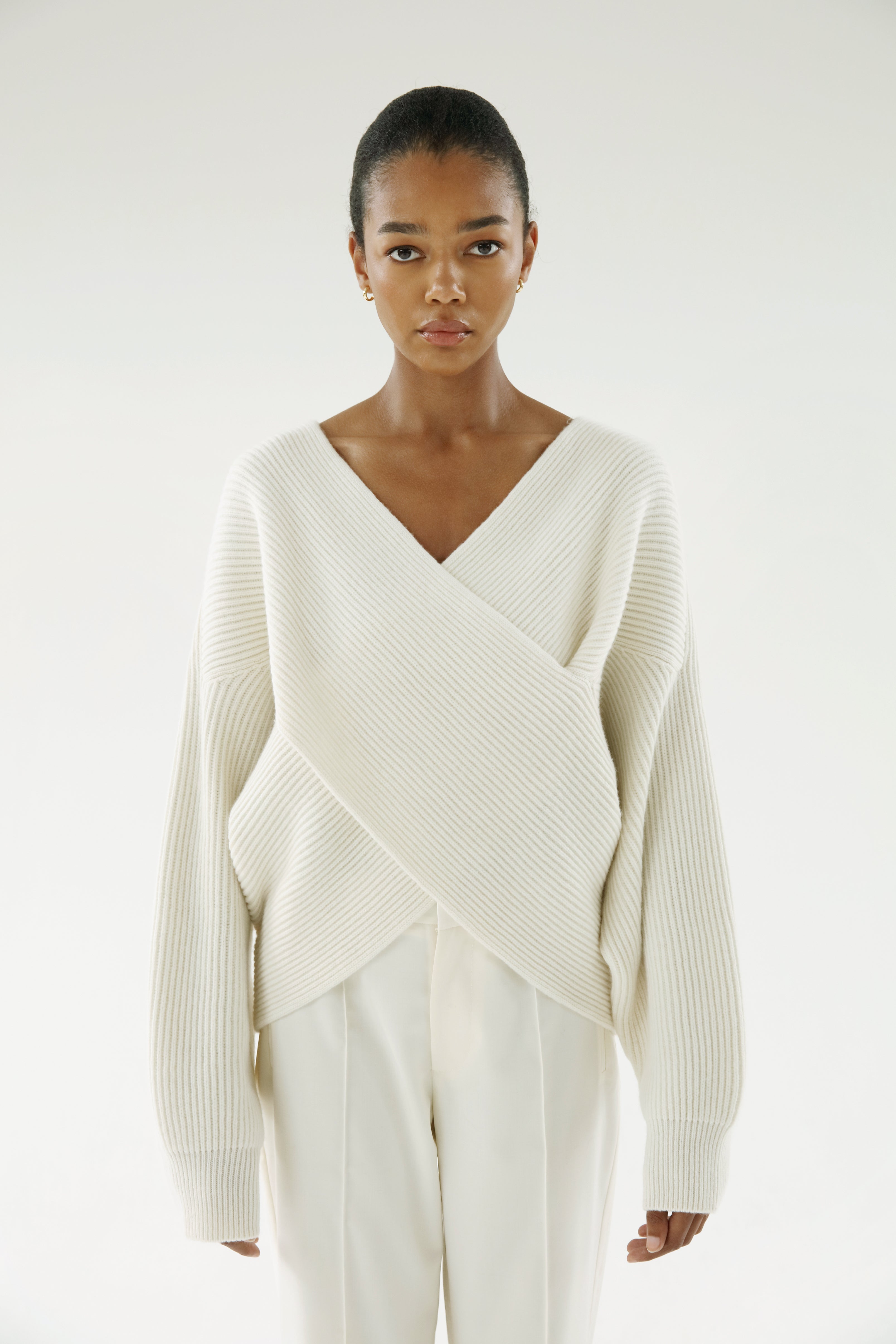 Gia Cross Wrap Sweater ivory ALMADA LABEL