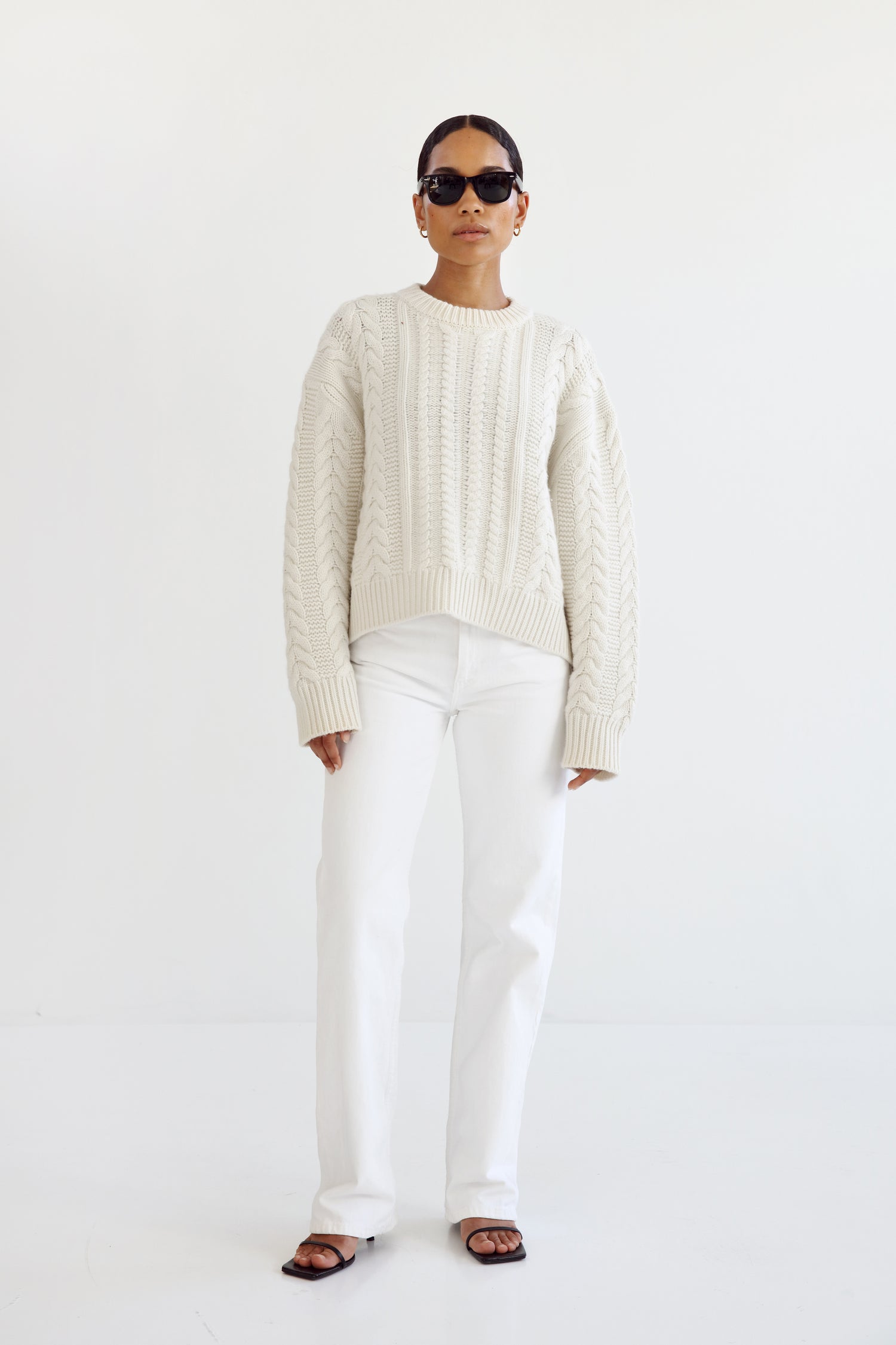 Naia Cable Knit Sweater, cream