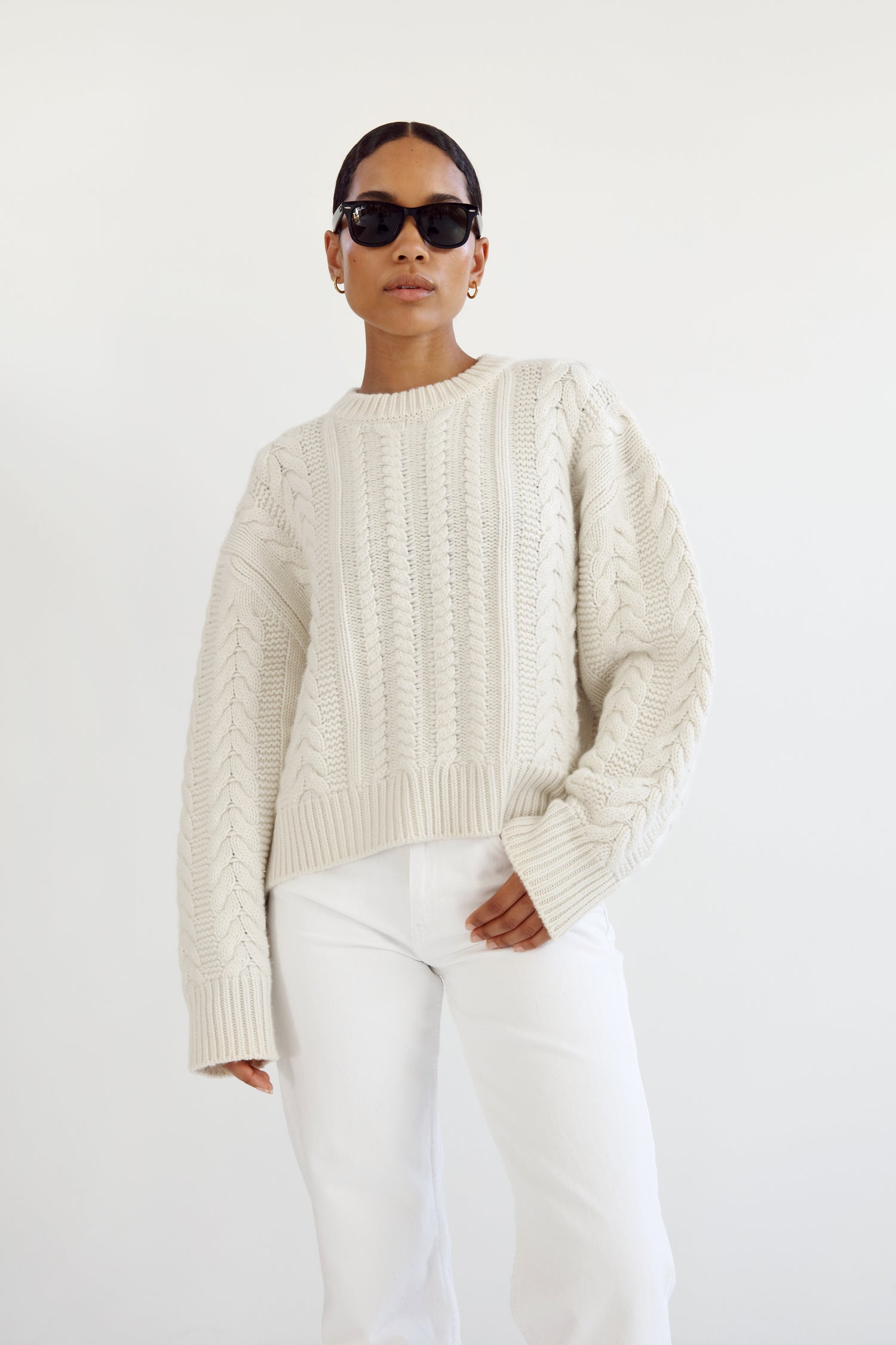 Naia Cable Knit Sweater, cream