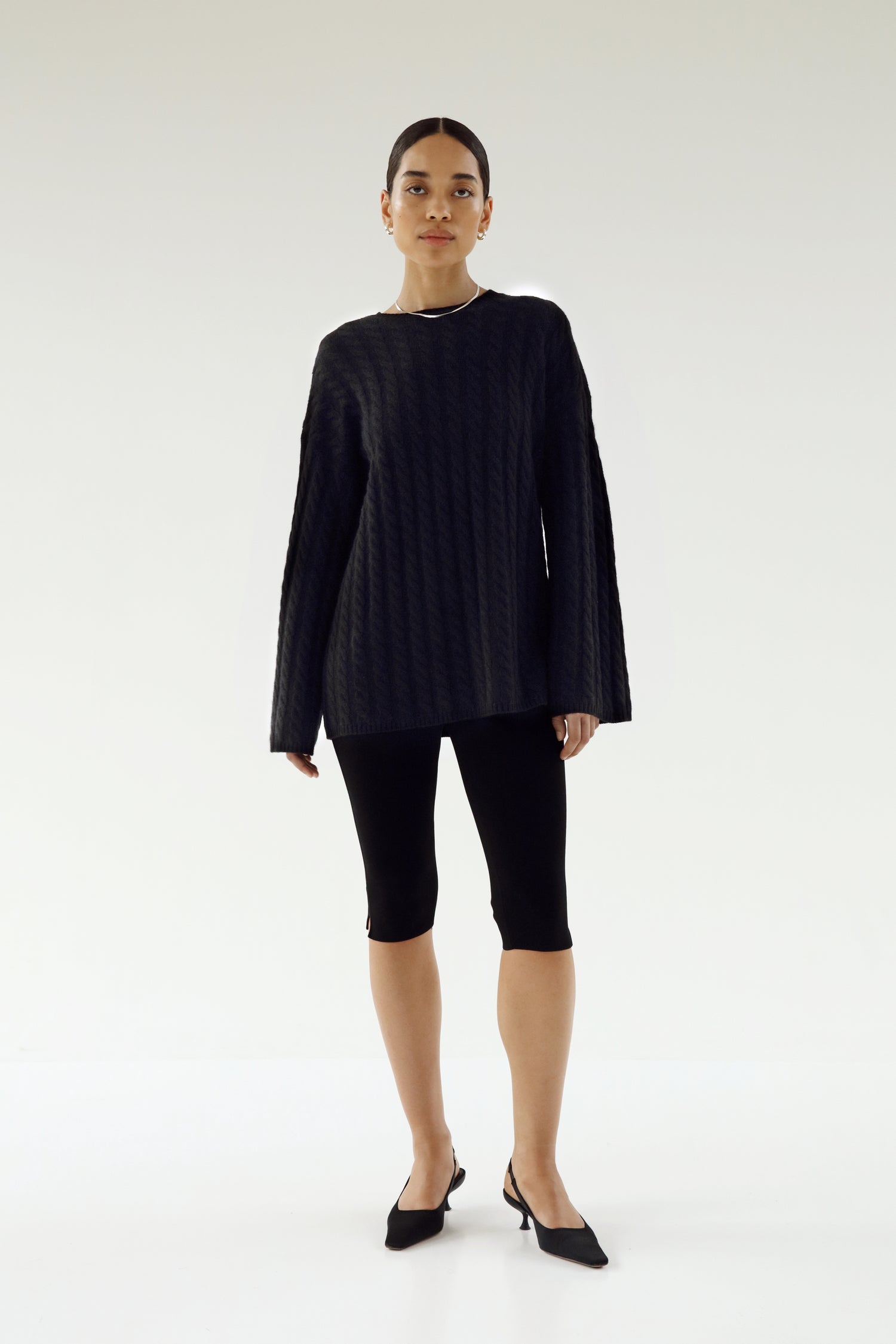 Noa Cable Knit Sweater, black