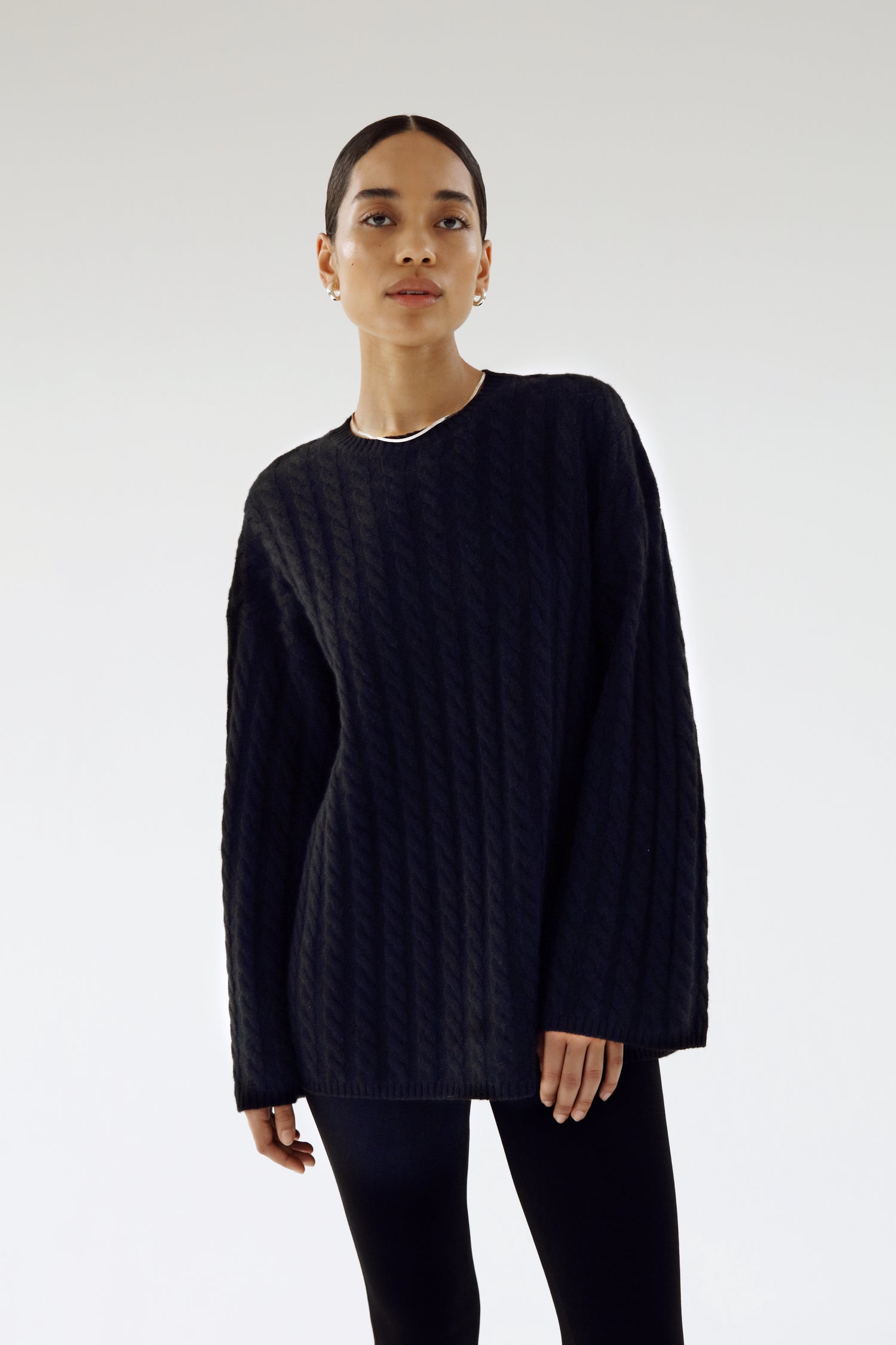 Noa Cable Knit Sweater, black