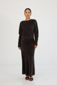 Umi Brushed Cashmere Skirt, chocolate