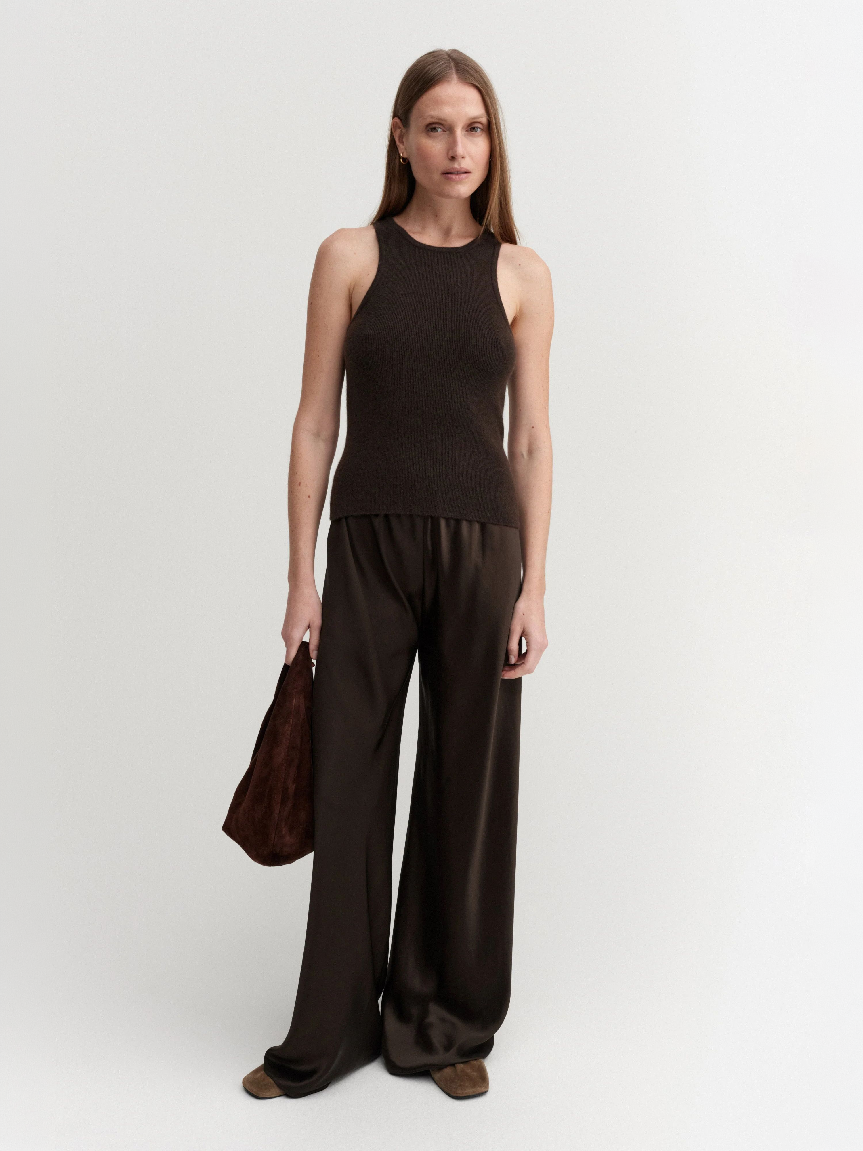 Bias Satin Pants, chocolate