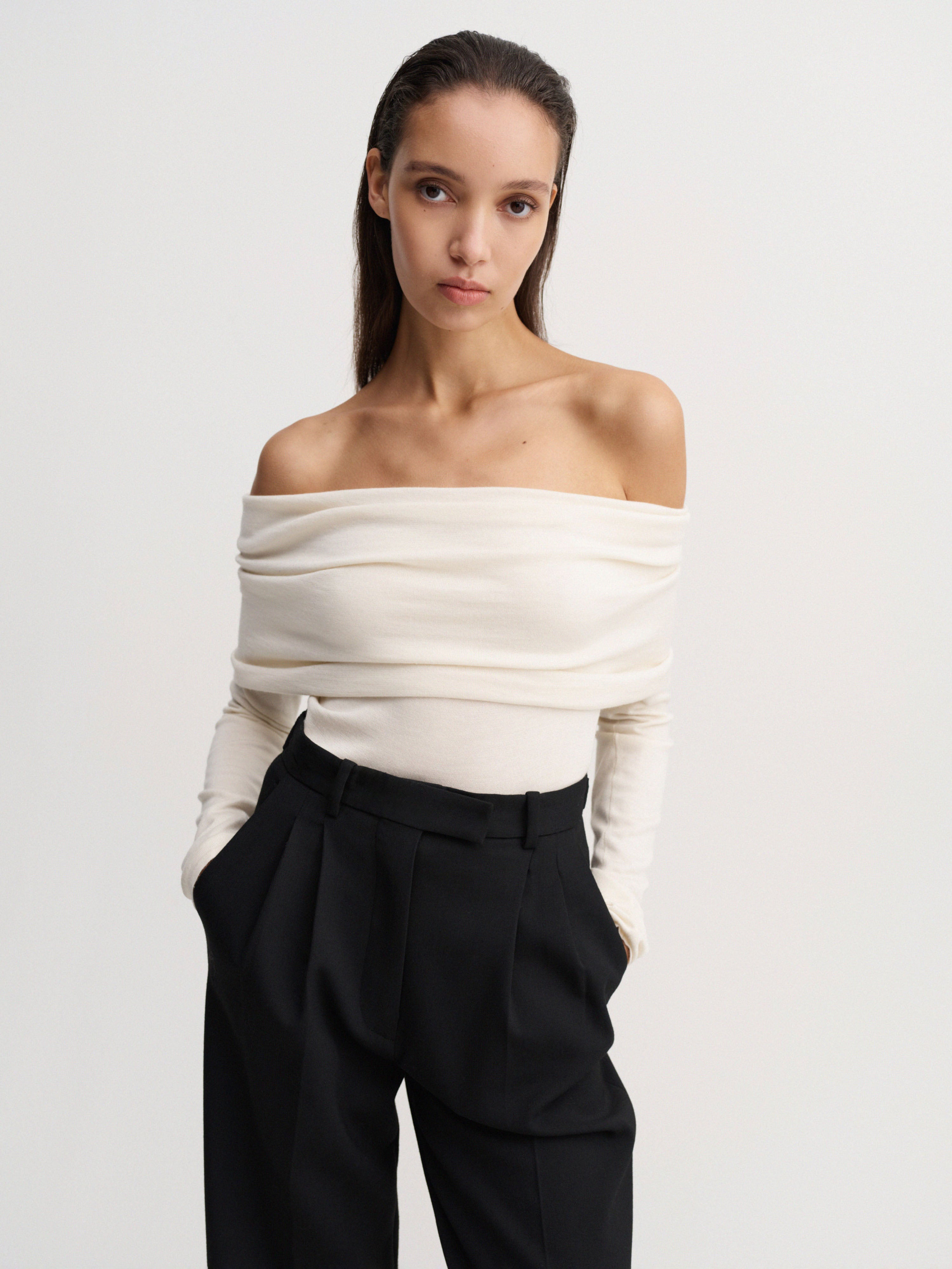 CLANE ハイネック 2WAY OFF SHOULDER KNIT TOPS OFF-SHOULDER KNIT TOP - Black | ZARA United States