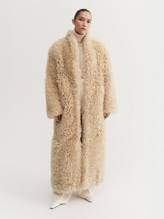 Claudie Shearling Coat, cashew