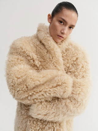 Claudie Shearling Coat, cashew