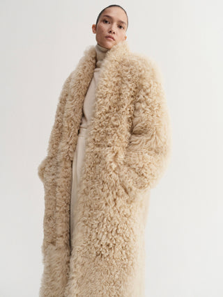 Claudie Shearling Coat, cashew