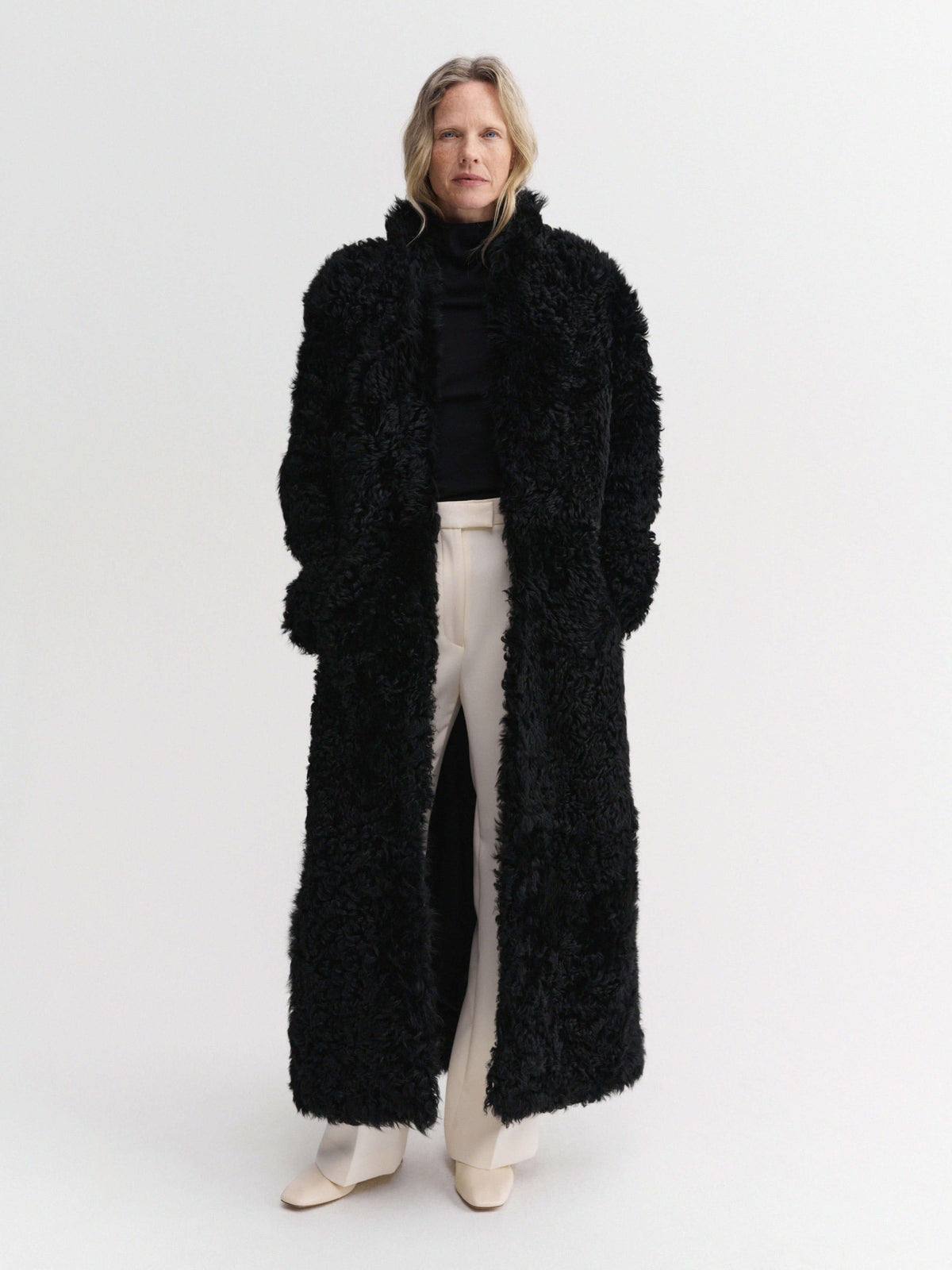 Claudie Shearling Coat, black