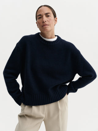 Pull col roulé cru, navy