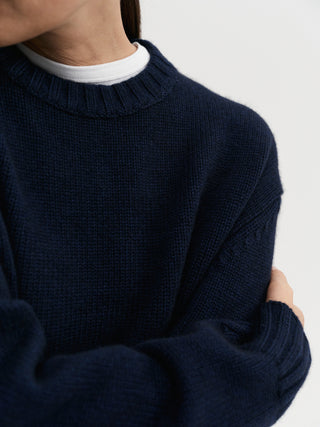 Pull col roulé cru, navy