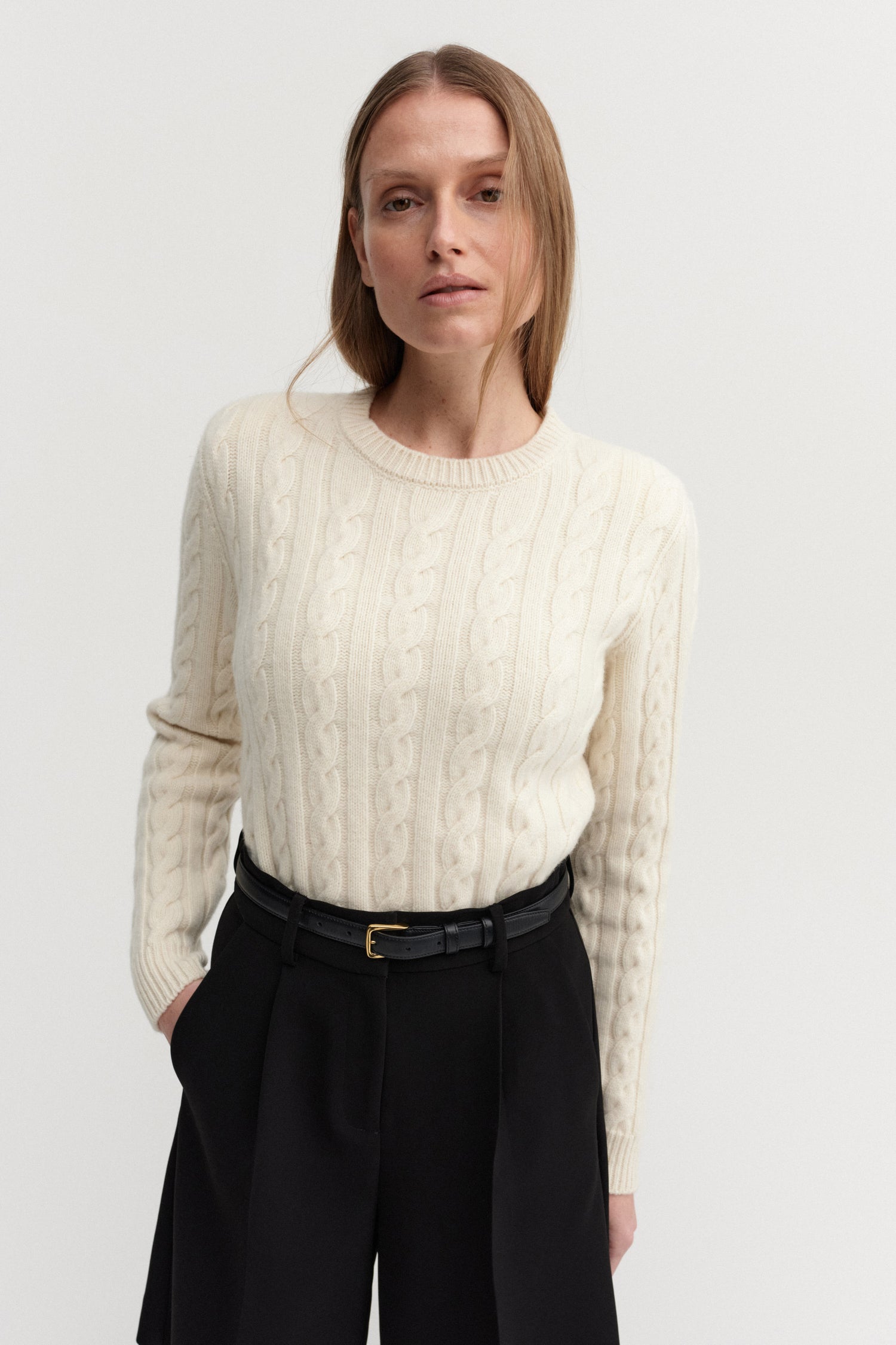 Dagny Cable Knit Sweater, cream