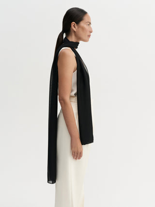 Della Silk Chiffon Scarf, black