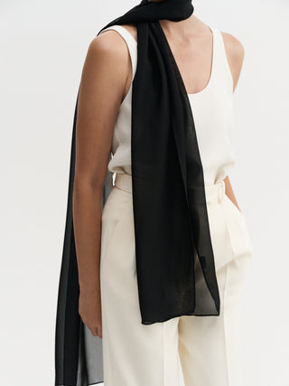 Della Silk Chiffon Scarf, black