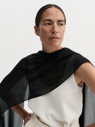 Della Silk Chiffon Scarf, black