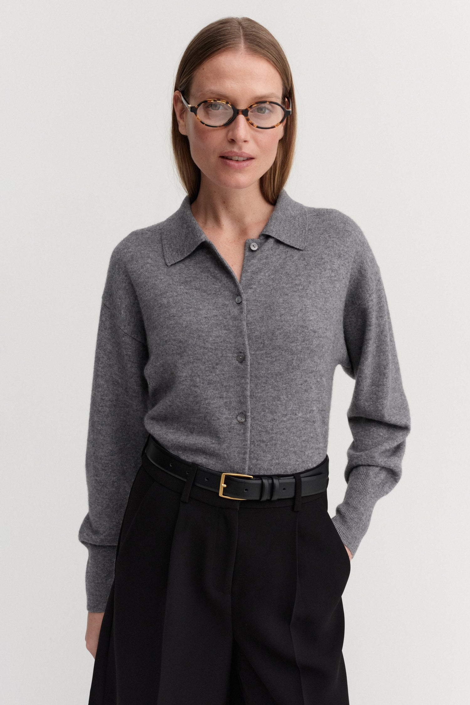 Fern collar cardigan, grey