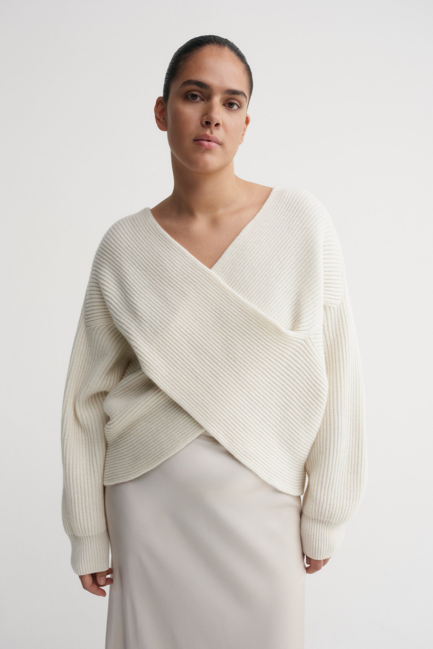 Gia Cross Wrap Sweater, ivory