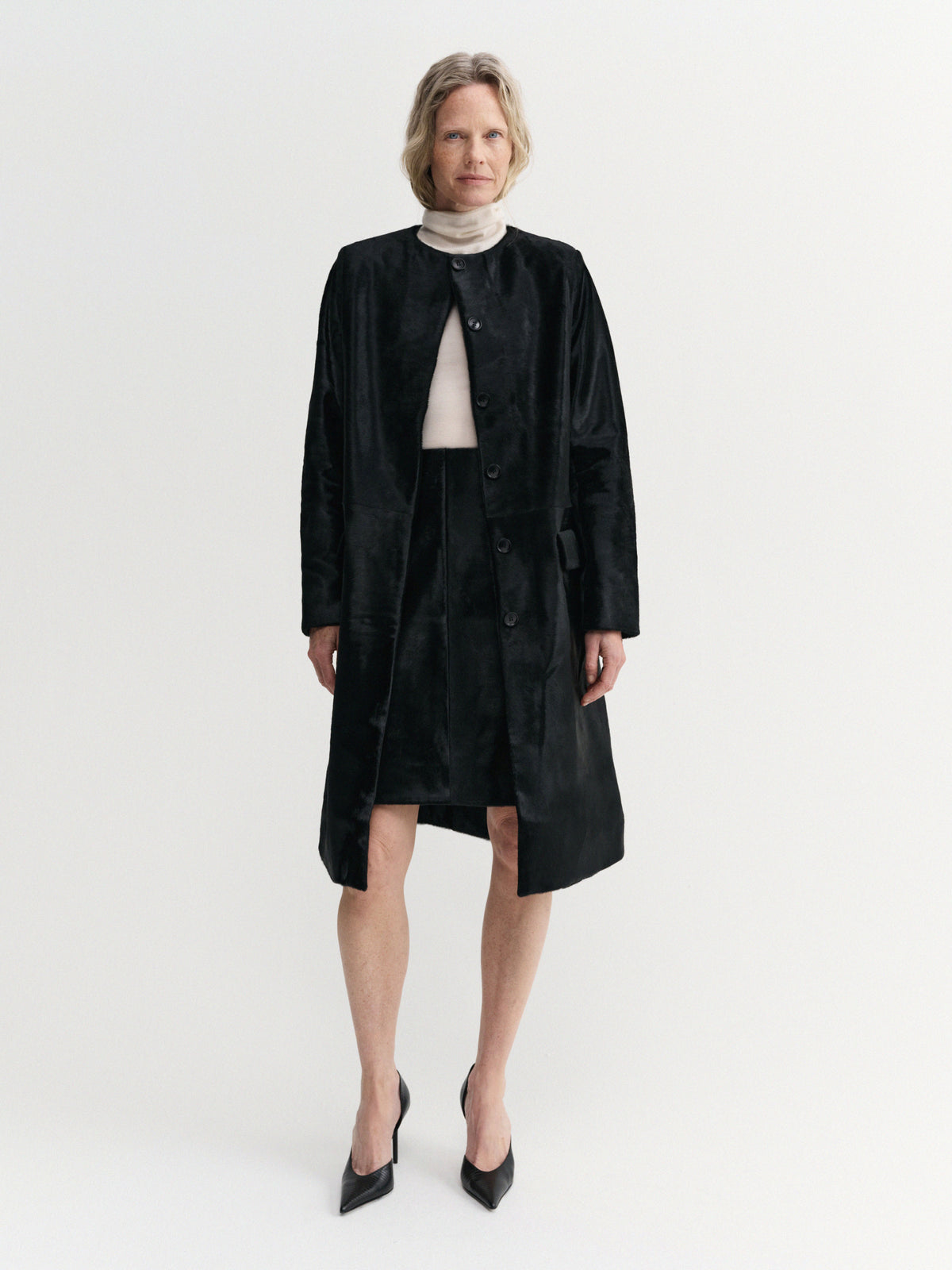 Harlow Pony Leather Coat, black