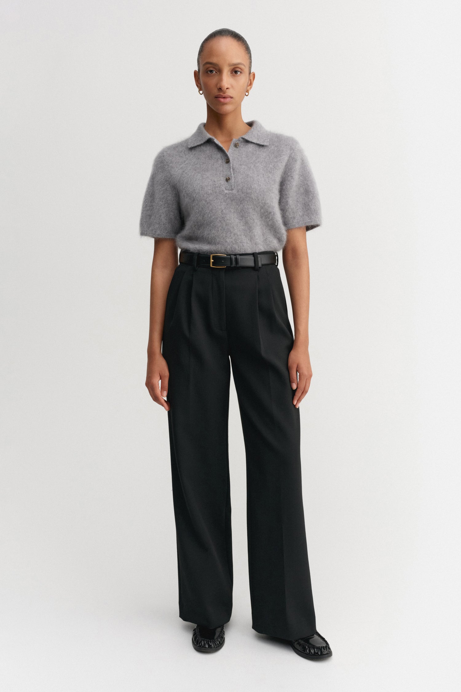 Maika Brushed Collar T-shirt, grey