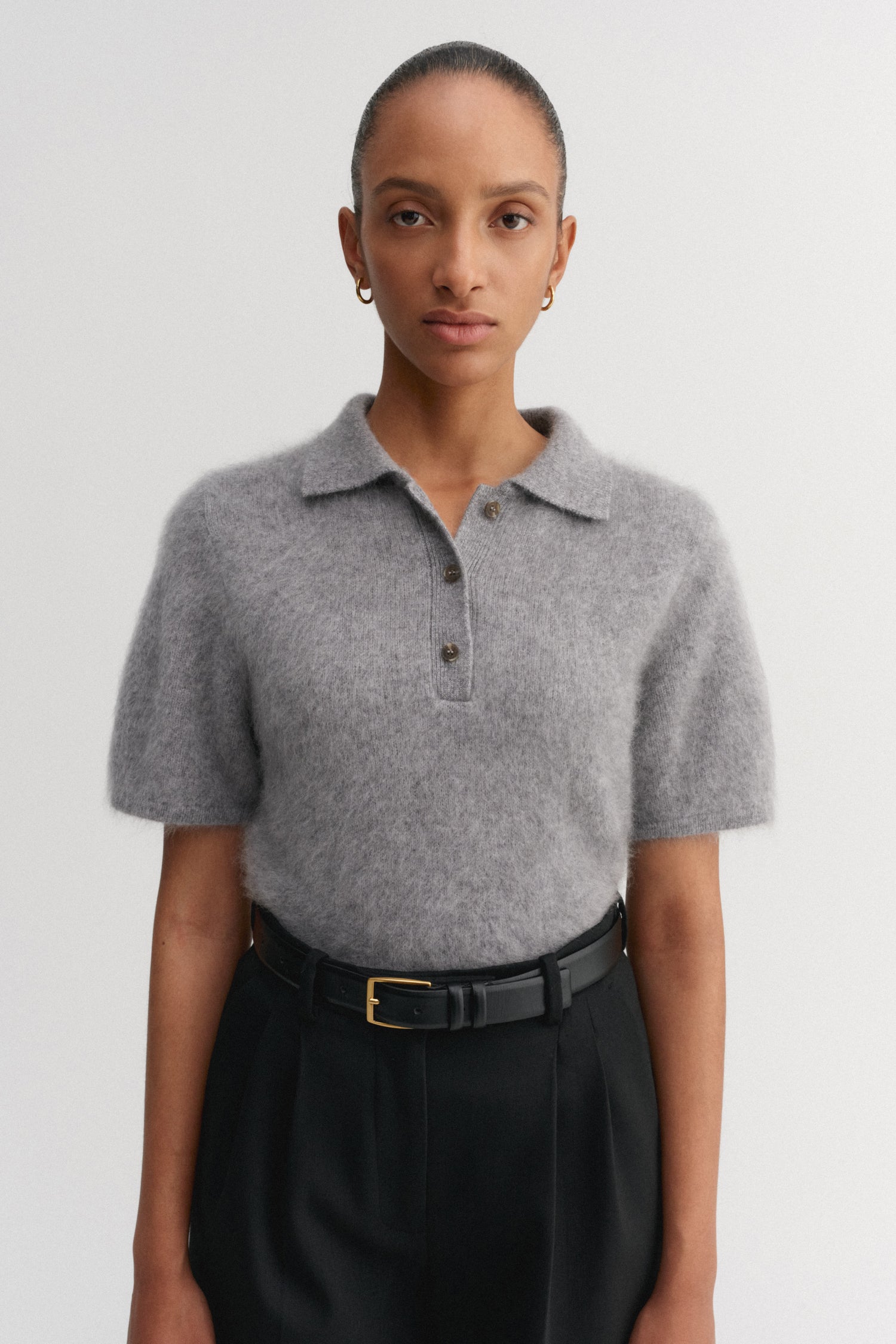 Maika Brushed Collar T-shirt, grey
