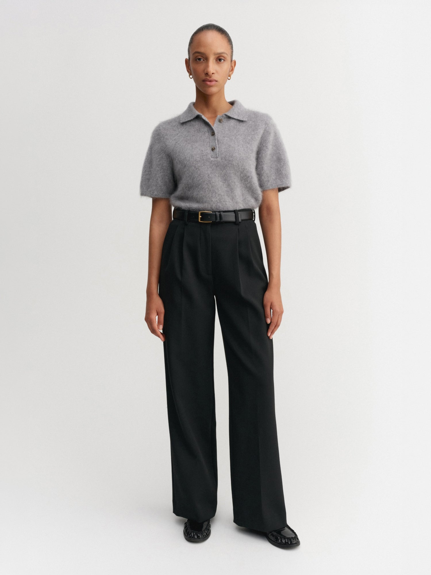 Maika Brushed Collar T-shirt, grey