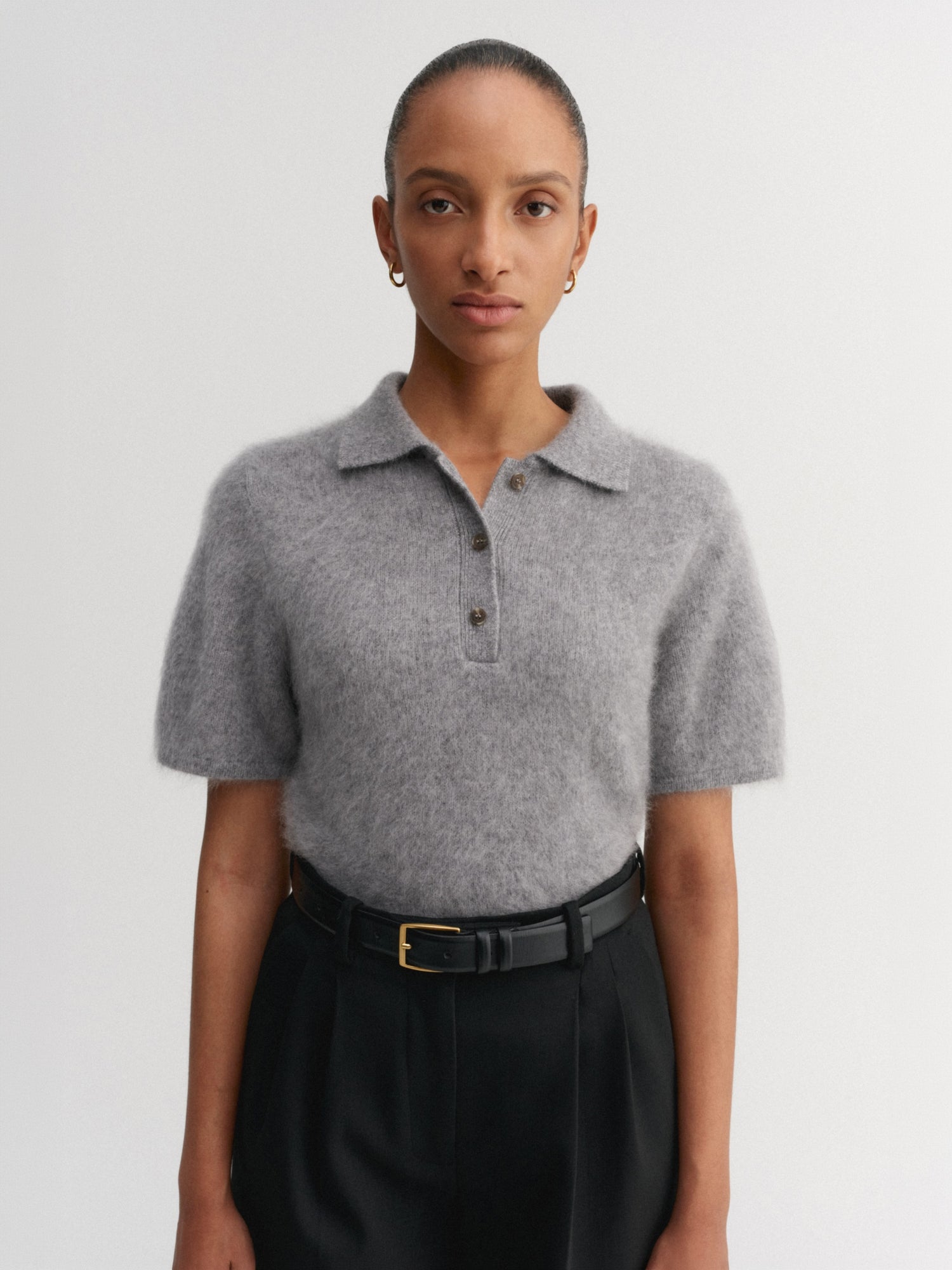 Maika Brushed Collar T-shirt, grey