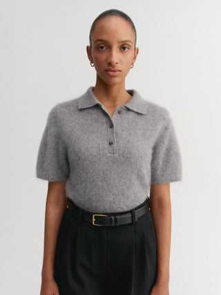 Maika Brushed Collar T-shirt, grey