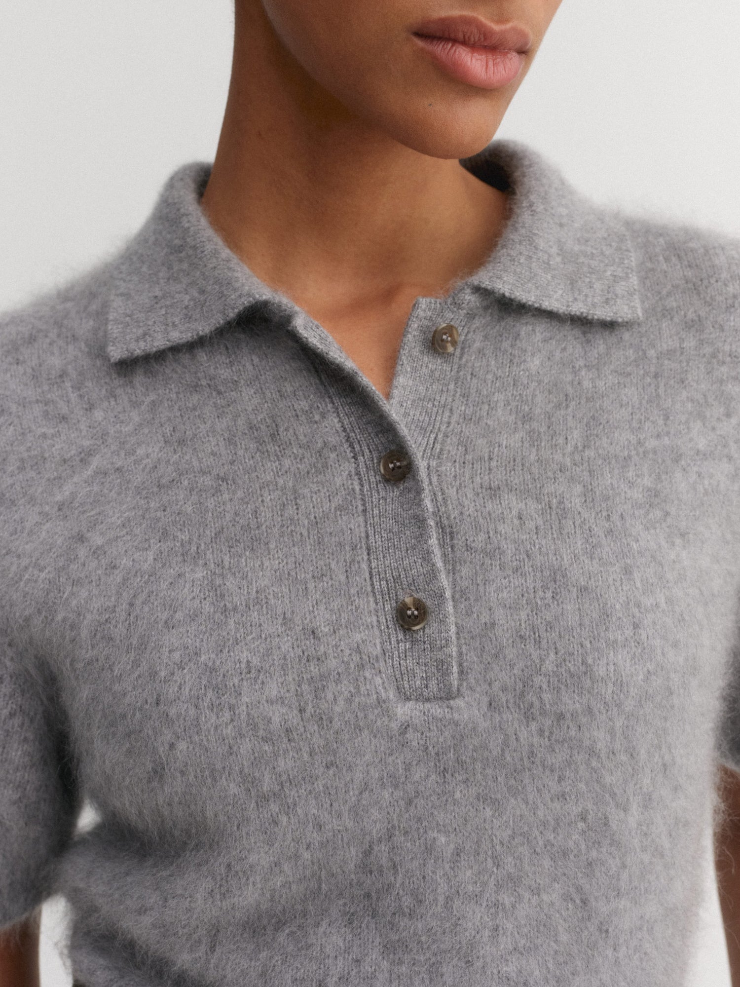 Maika Brushed Collar T-shirt, grey