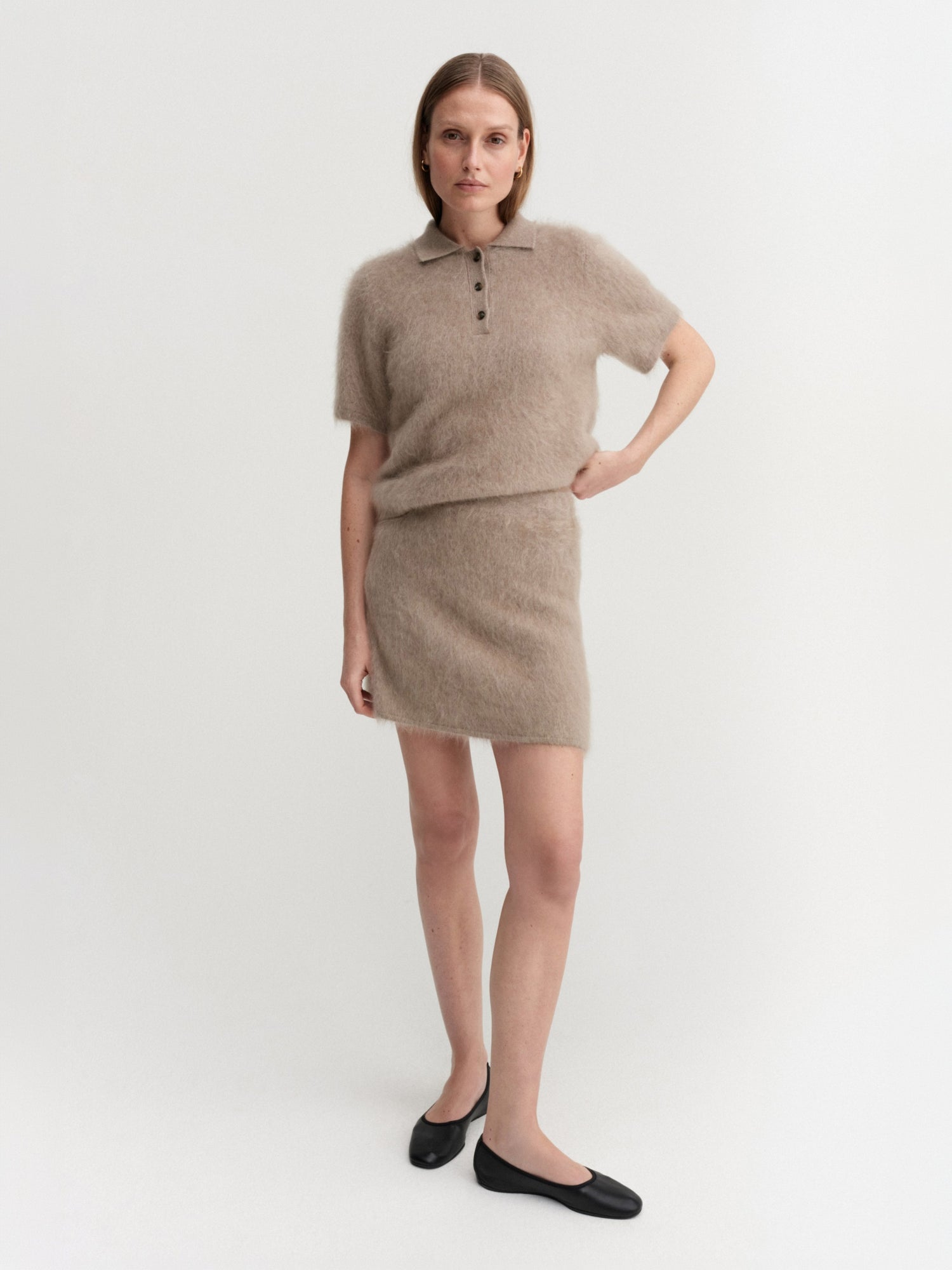 Maika Brushed Collar T-shirt, nougat
