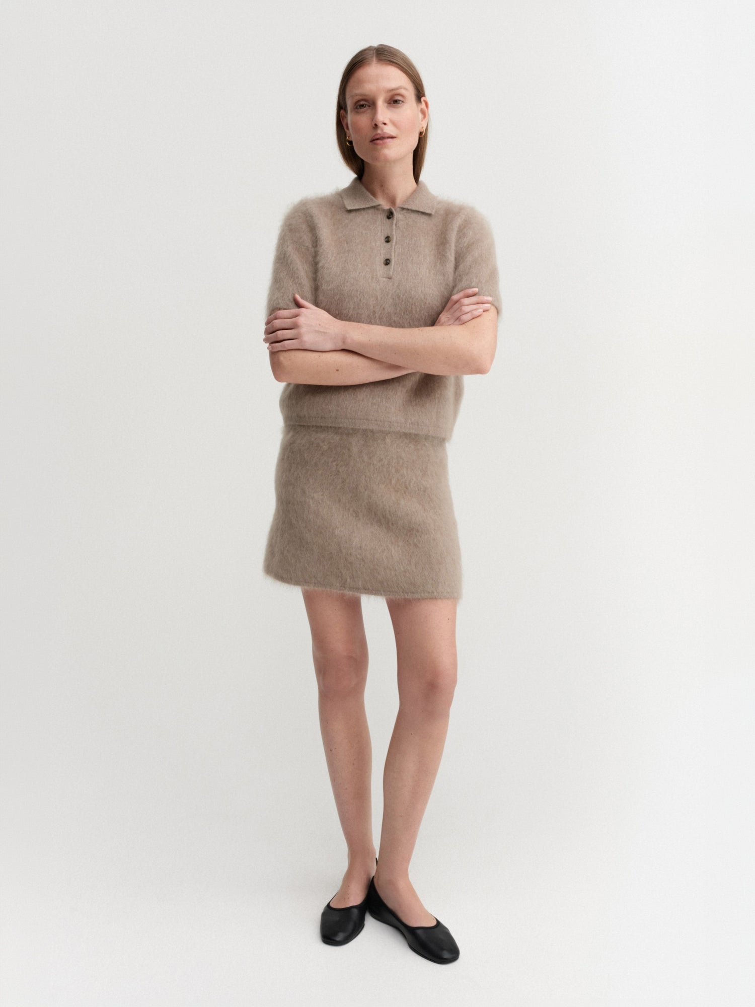 Maika Brushed Collar T-shirt, nougat