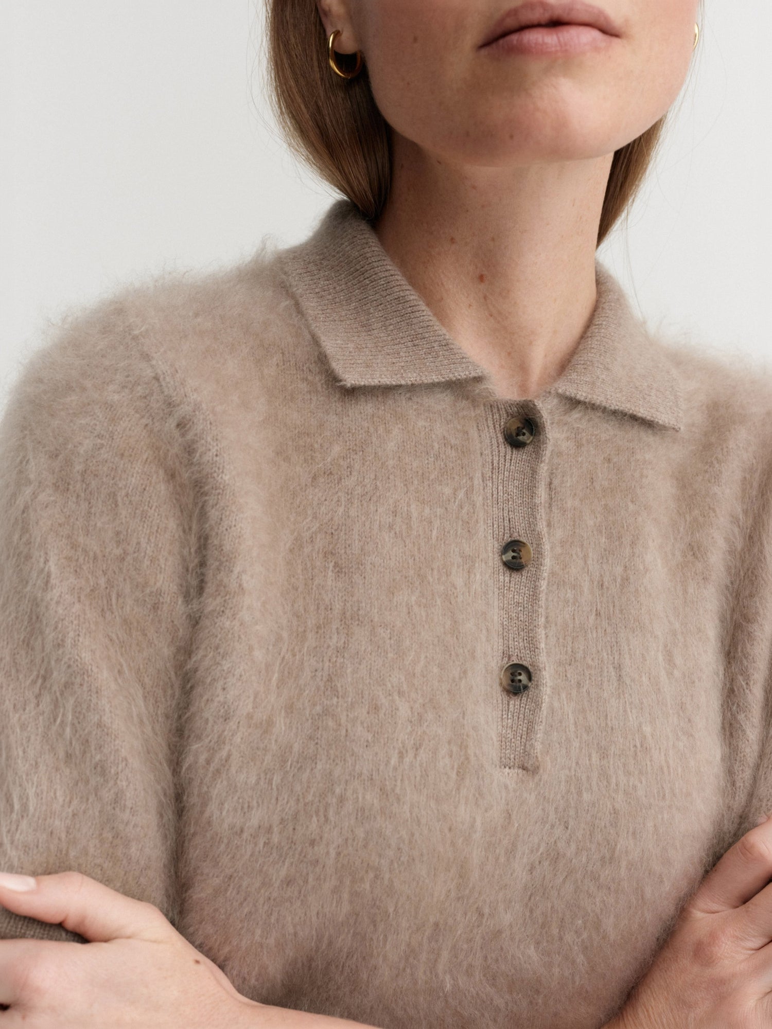 Maika Brushed Collar T-shirt, nougat
