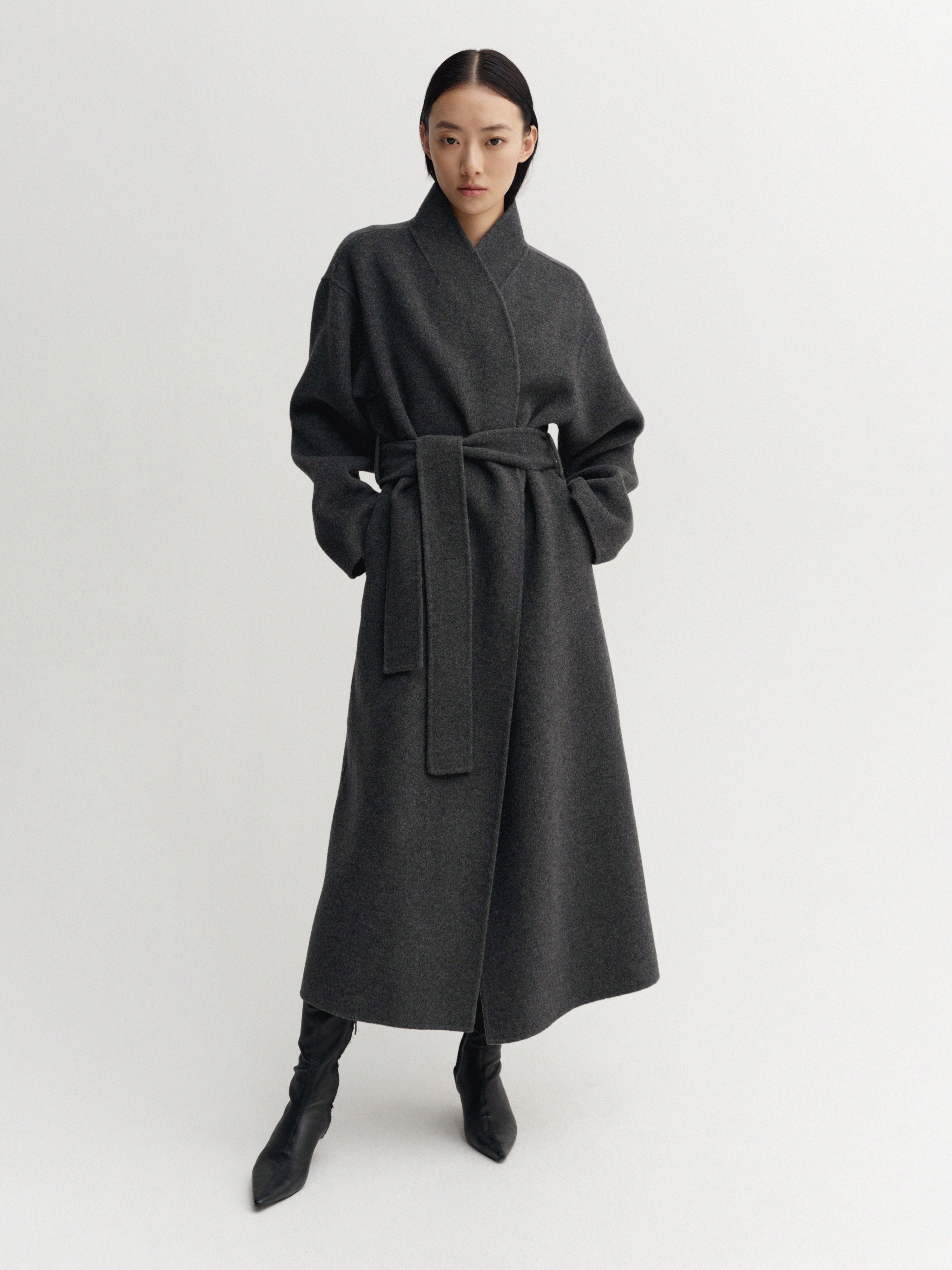 90s アーカイブ プラダ イタリア製 ベルクロウールハイネックロングコート MARA_COAT_GREY_04674_-
