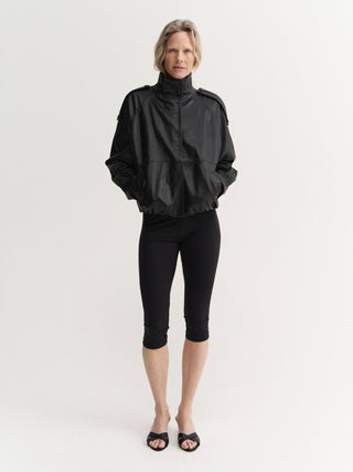 Mija Leather Bomber Jacket, black