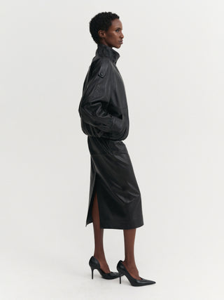 Mija Leather Bomber Jacket, black