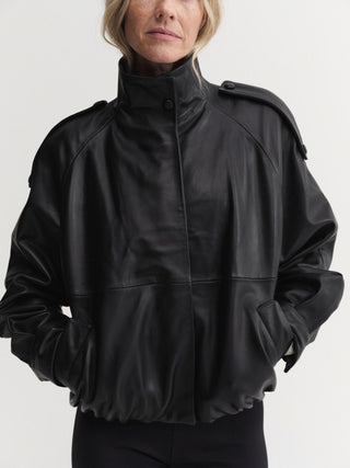 Mija Leather Bomber Jacket, black
