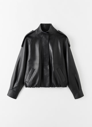 Mija Leather Bomber Jacket, black