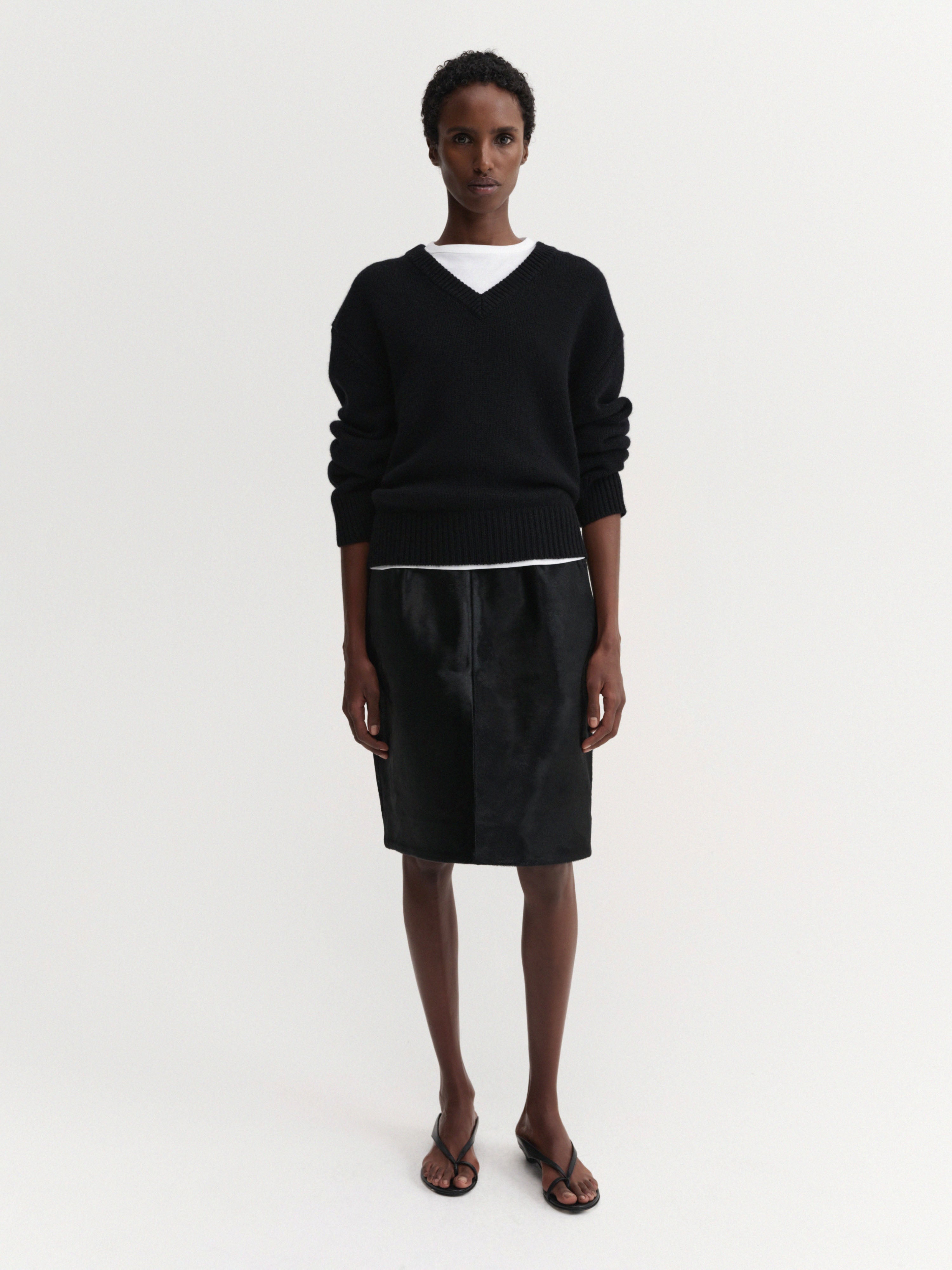 Nara Pony Leather Skirt, black